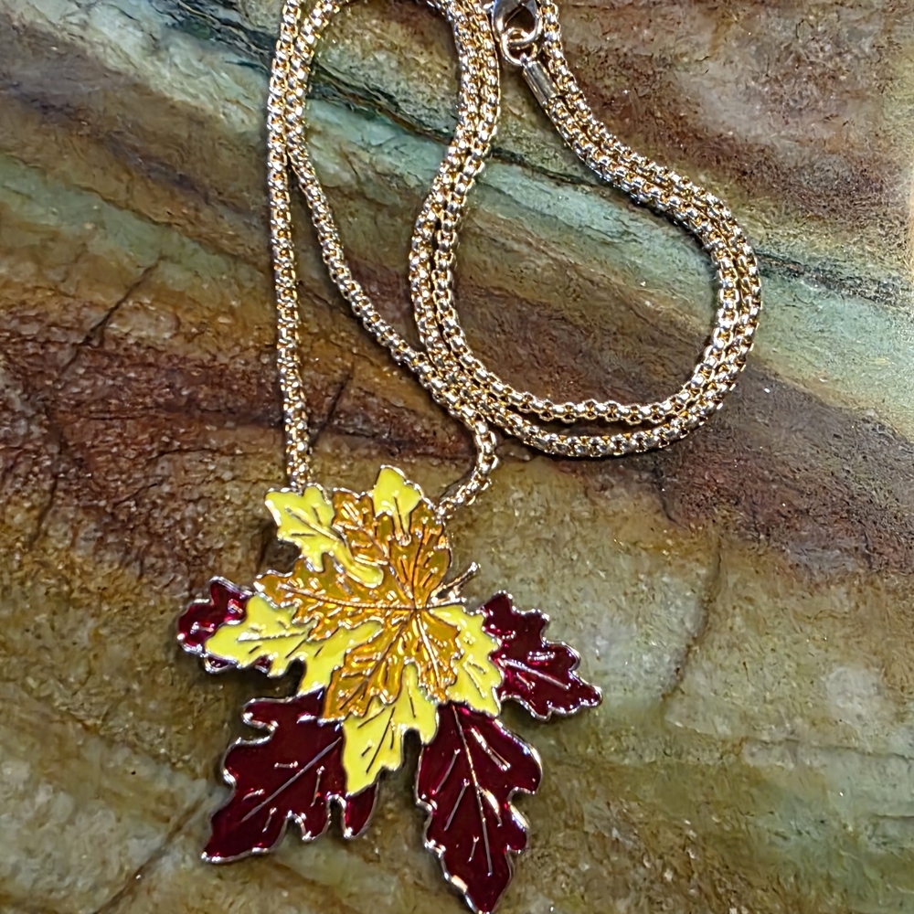 Red and Yellow Maple Leaf Autumn Fall Necklace
